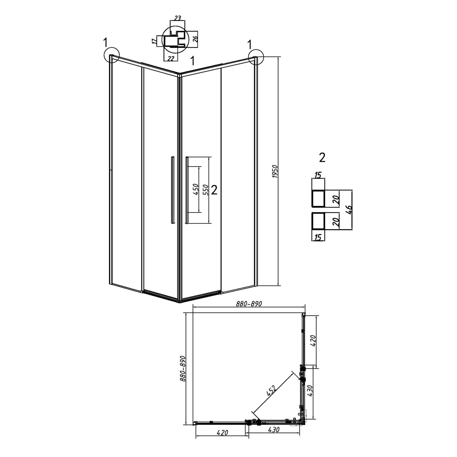 Душевой уголок Grossman Galaxy 300.K33.01.9090.21.10 90х90, стекло тонированное, профиль черный матовый - фото 1