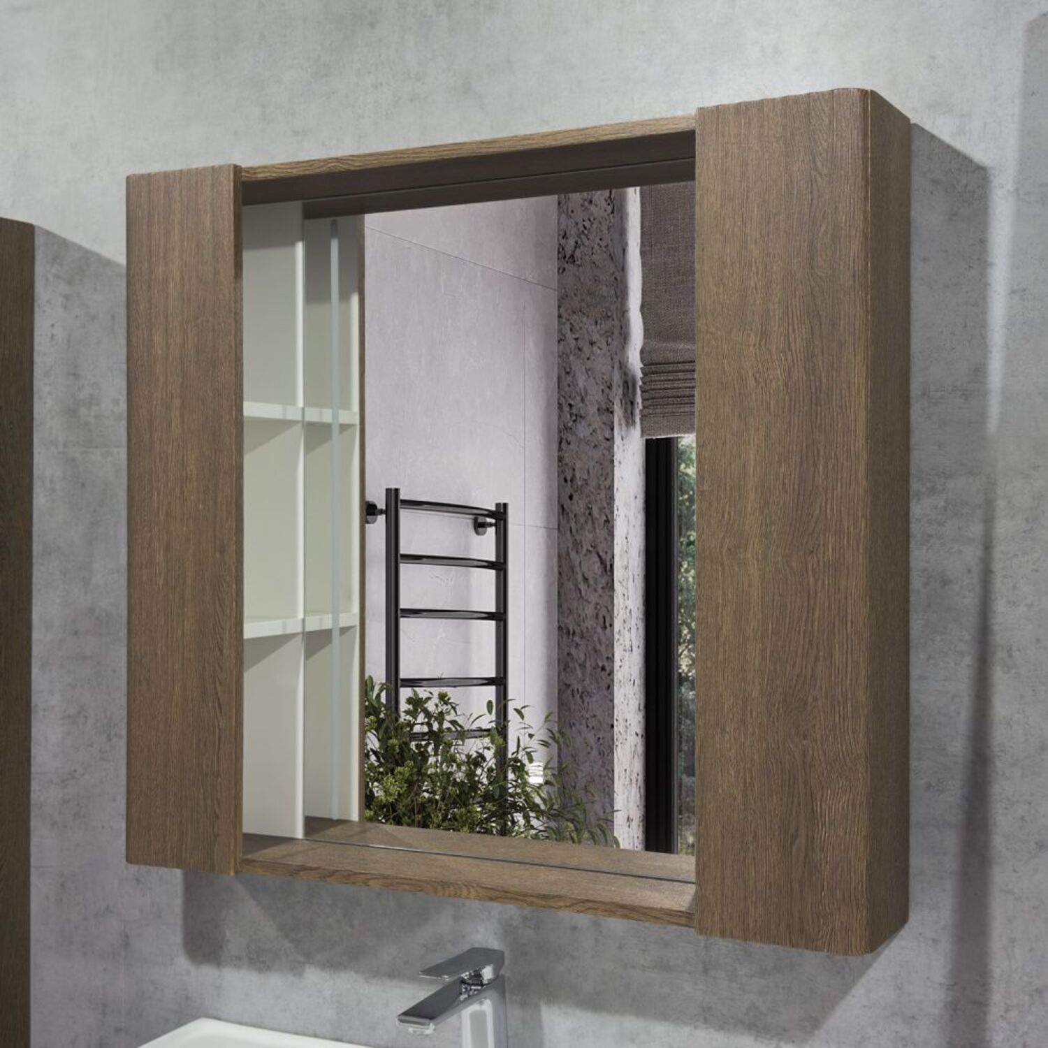 Шкаф-зеркало Comforty Ангара 90, с подсветкой, функцией антизапотеваниям, цвет дуб темно коричневый