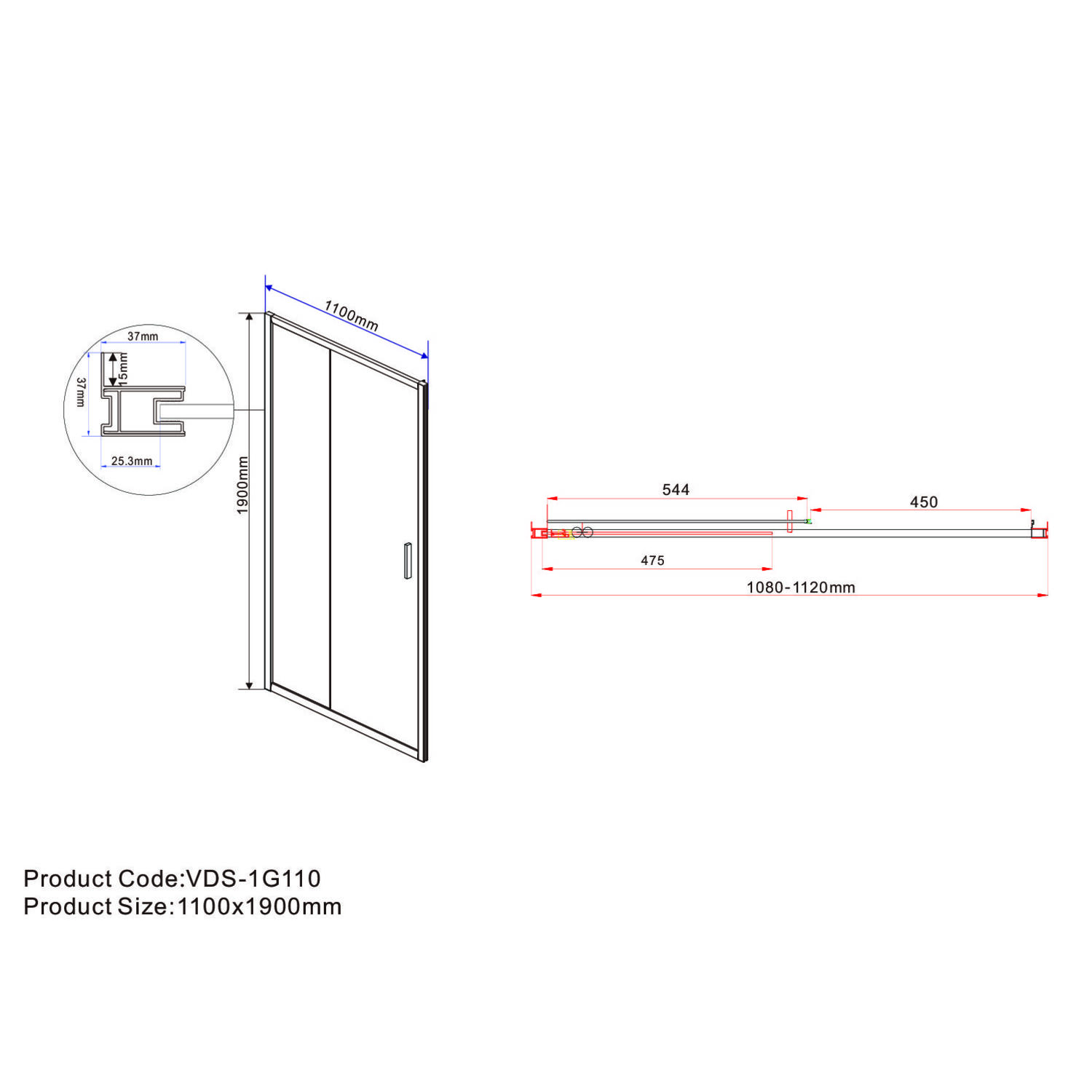 Душевая дверь Vincea Garda VDS-1G 110x190, стекло прозрачное, профиль вороненая сталь - фото 1