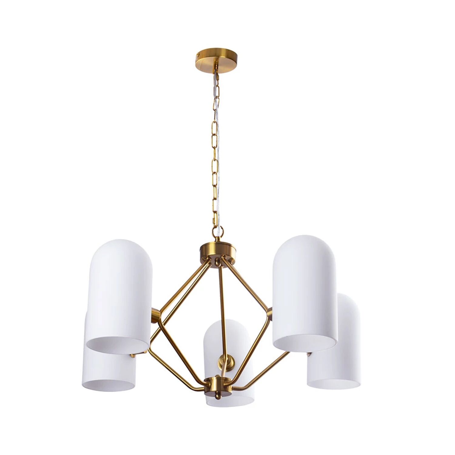 Подвесная люстра Arte Lamp Cassel A5454LM-5PB, арматура полированная медь, плафон стекло белое