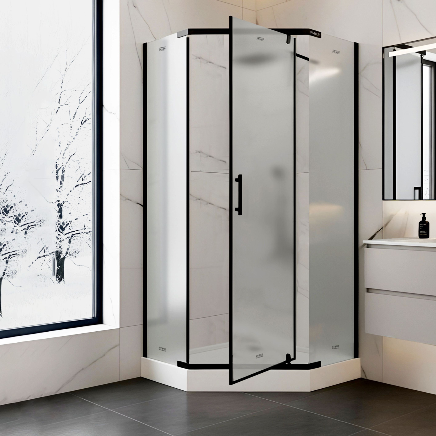 Душевой уголок Parly ZPE911BF 90х90, стекло матовое, профиль хром - фото 1