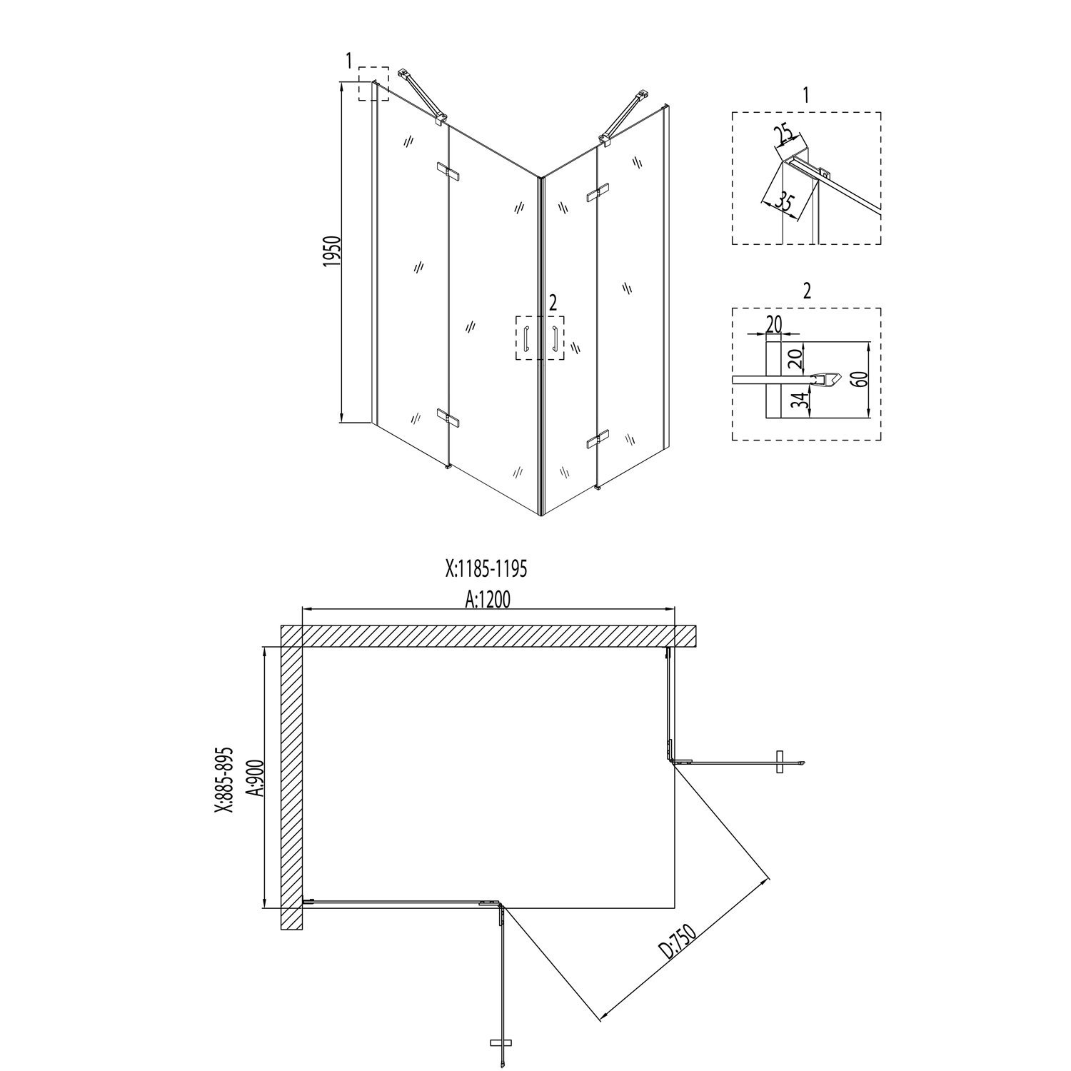 Душевой уголок Niagara Nova NG-6618-08 120x90, с поддоном, стекло прозрачное, профиль хром - фото 1