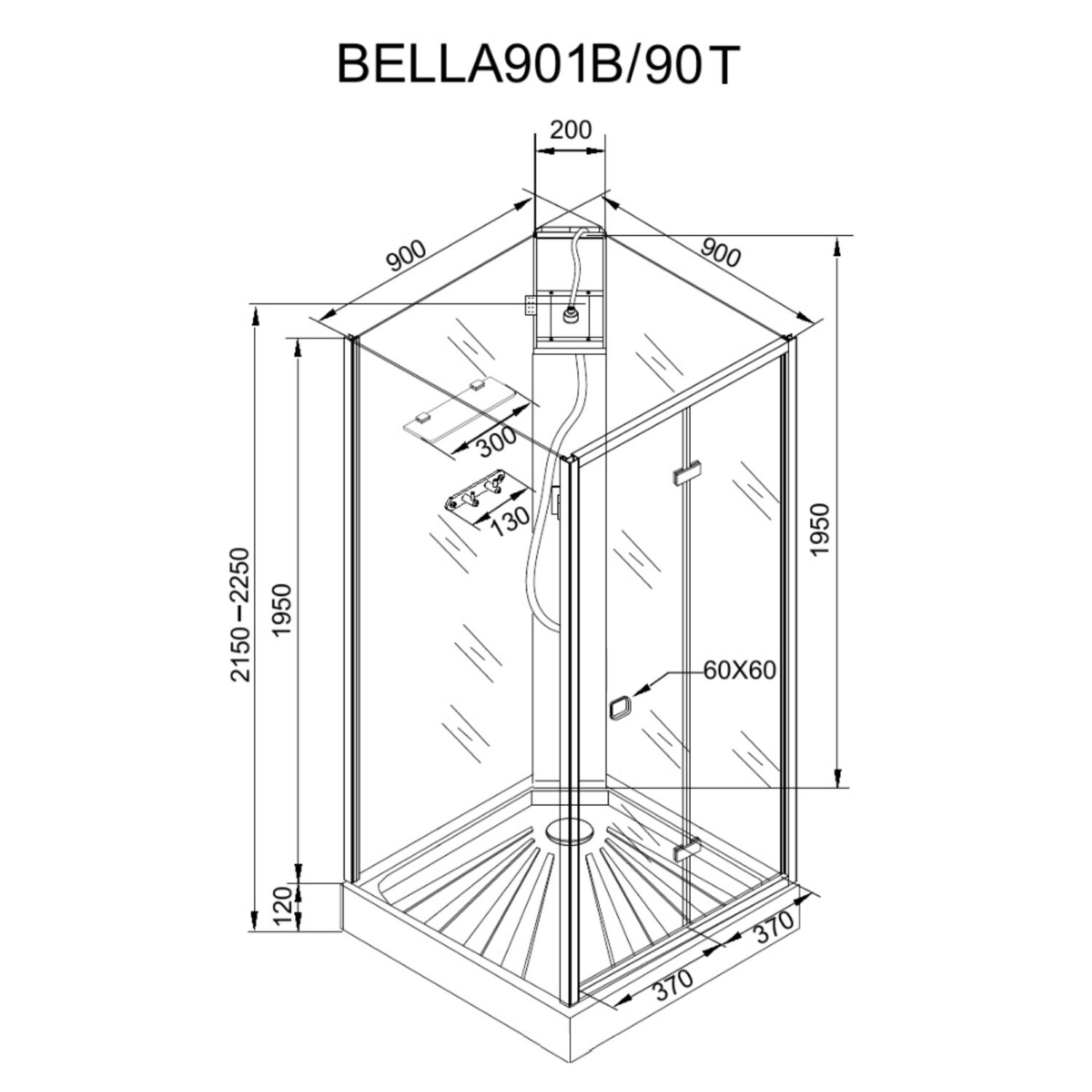 Душевая кабина CeruttiSPA Bella 90T 90x90, правая, стекло прозрачное, профиль хром, без крыши - фото 1
