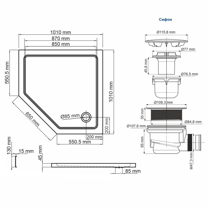 Поддон для душа WasserKRAFT Isen 26T38 100х100, акриловый, цвет белый - фото 1