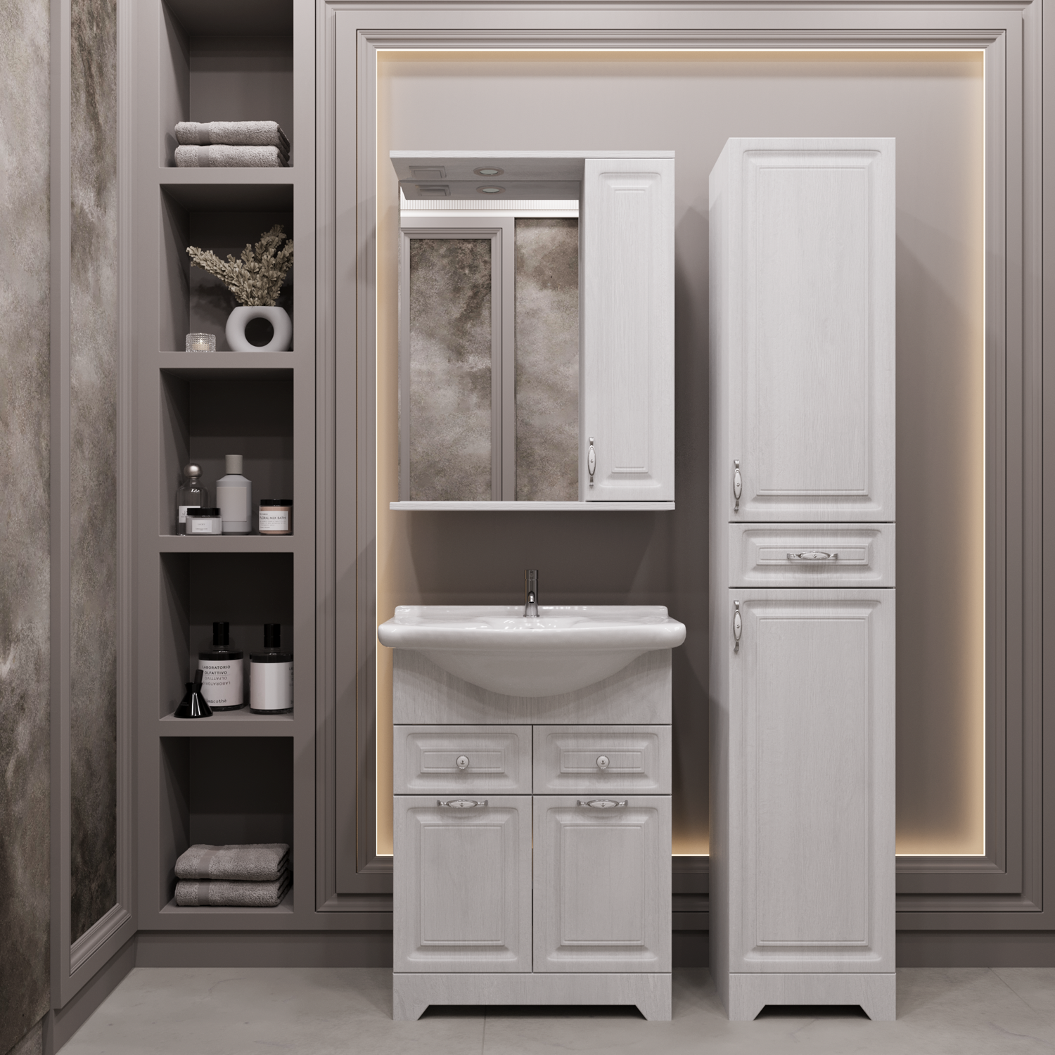 Шкаф-пенал Stella Polar Кармела 36, с подсветкой, цвет белое серебро  - фото 1