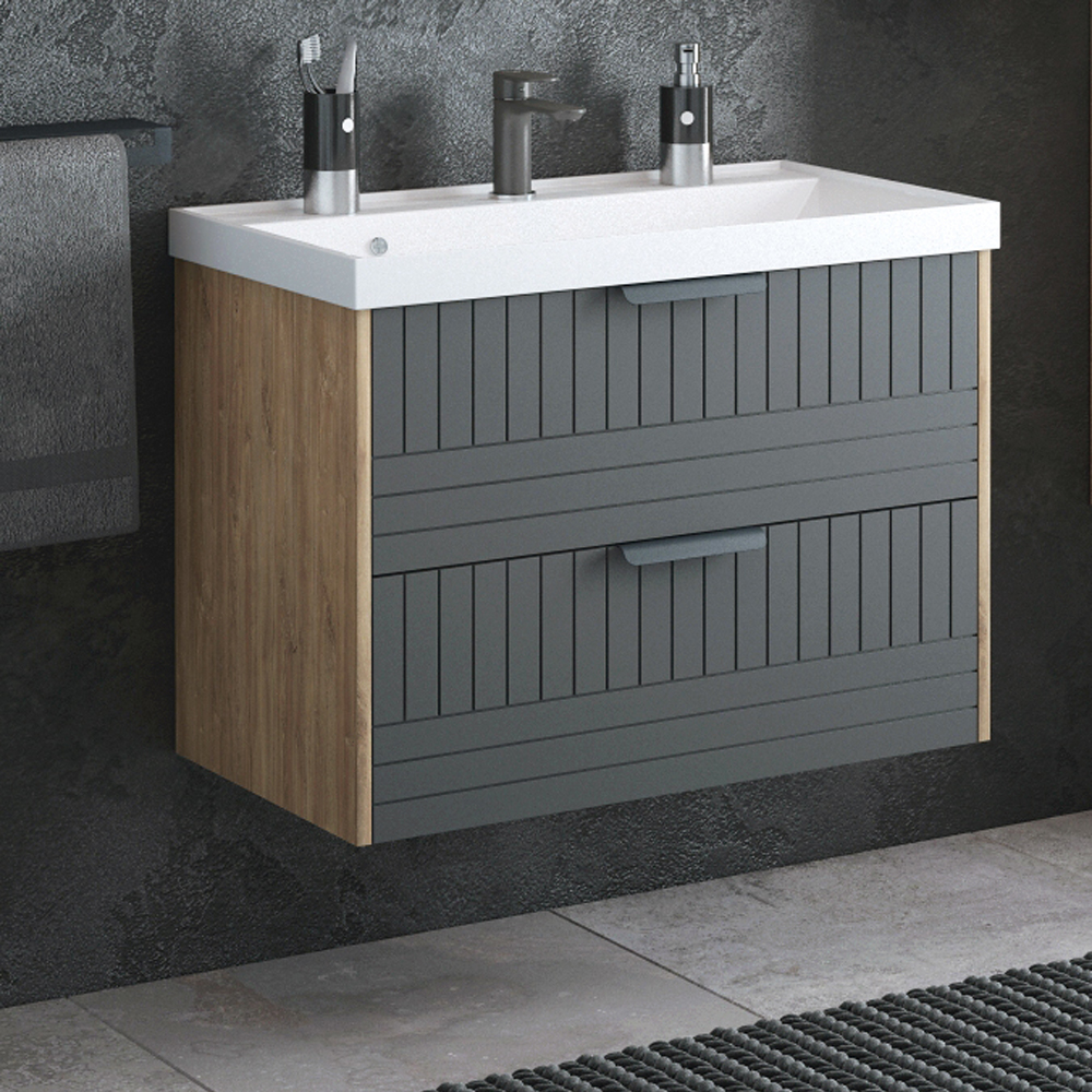 Мебель для ванной Corozo Инди 80, подвесная/напольная, цвет дуб канзас/графит - фото 1