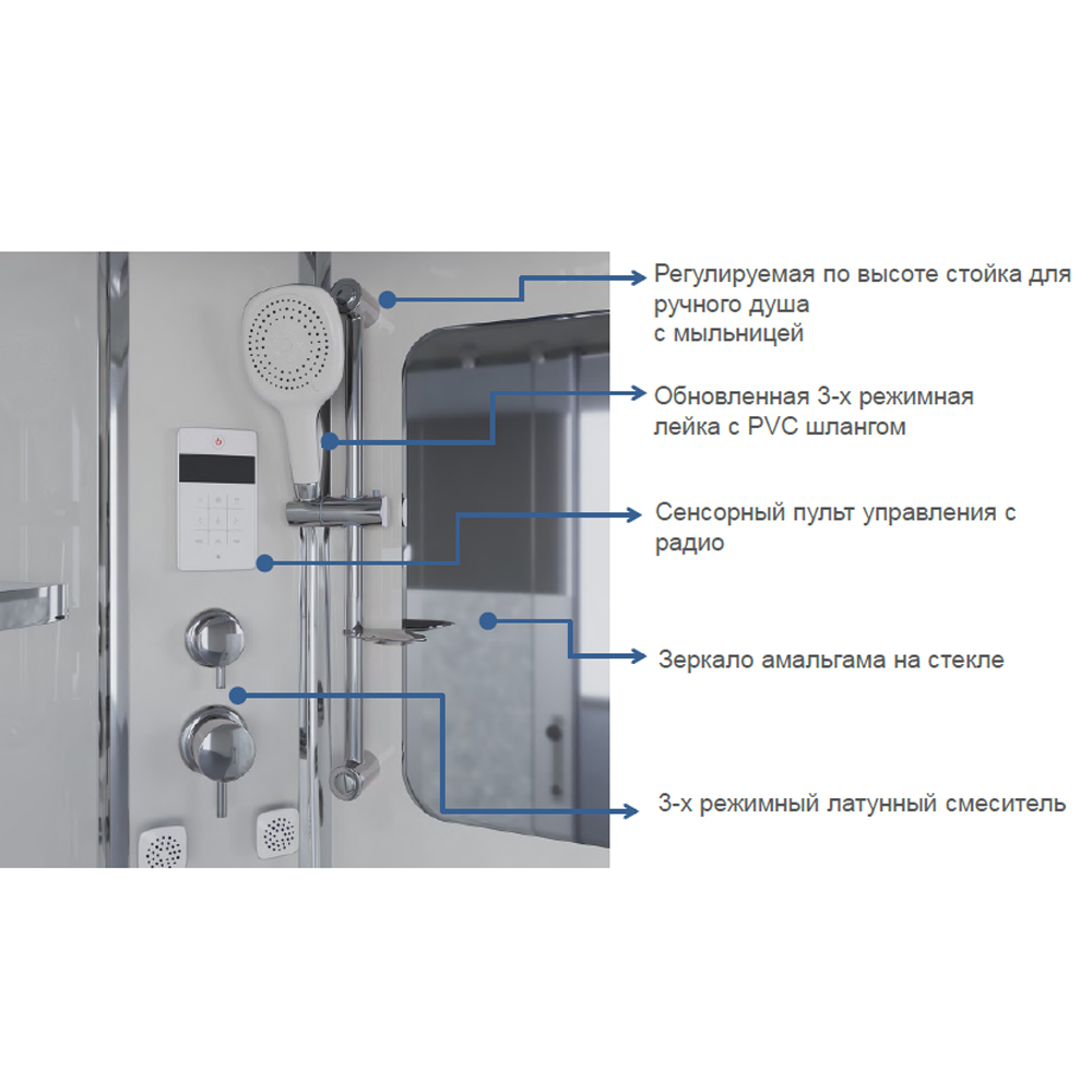 Душевая кабина Niagara Ultra NG-310-01L 120х80, левая, стекло прозрачное с матовой полосой, профиль хром, с крышей, с гидромассажем, с пультом управления - фото 1