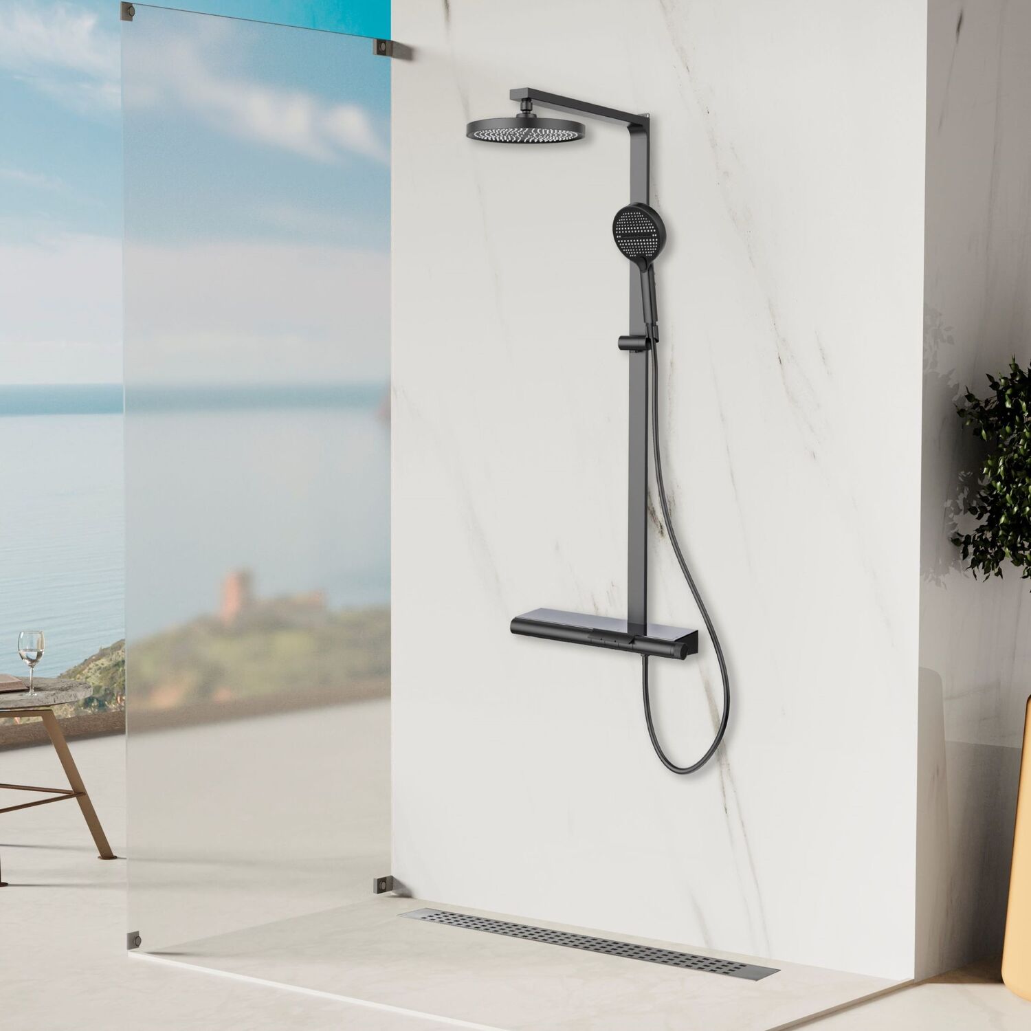 Душевая стойка Vincea Aspire VSFS-4AS1GM, с верхним душем, смесителем, цвет вороненая сталь - фото 1