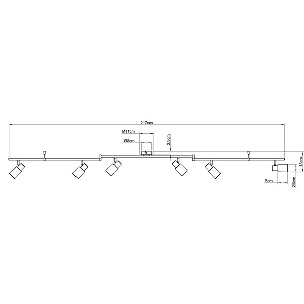 Спот Arte Lamp Cavalletta A4510PL-6SS, арматура серебро, плафоны стекло белое, 217х11 см