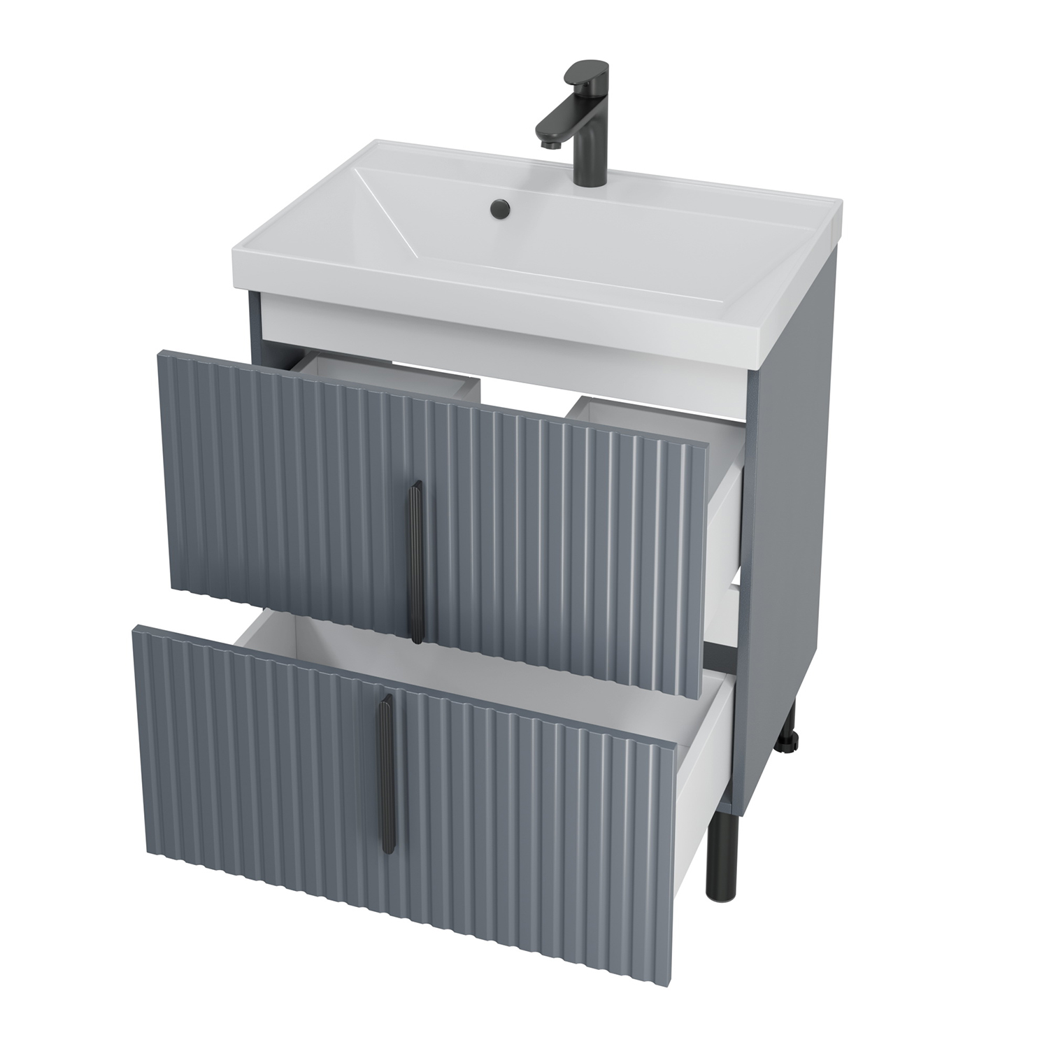 Тумба под раковину Санта Юпитер 70, напольная, 2 ящика, цвет графит матовый - фото 1