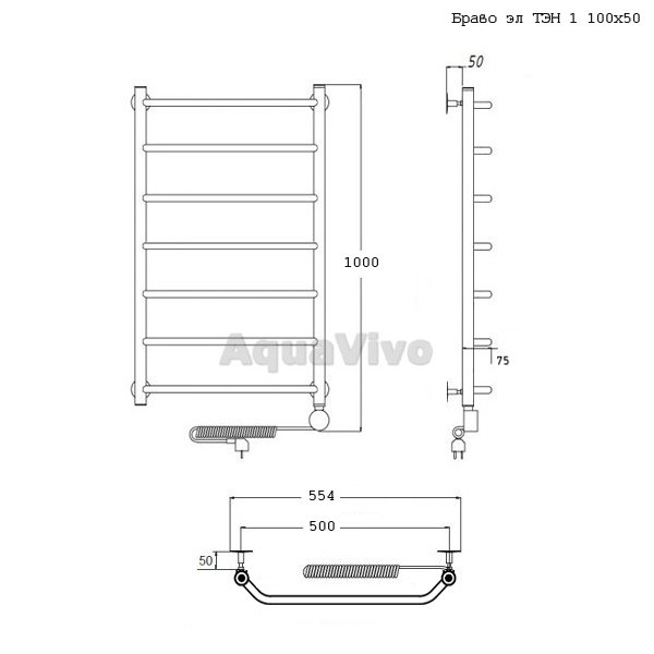 Полотенцесушитель Тругор Браво эл ТЭН 1 100х50 электрический - фото 1