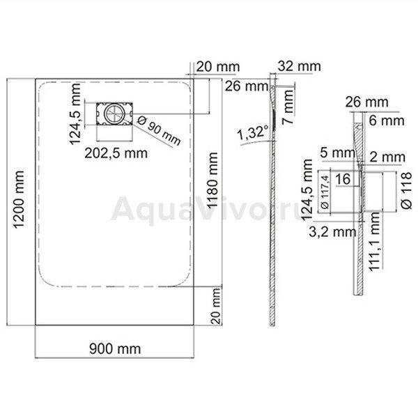 Поддон для душа WasserKRAFT Main 41T07 120x90, стеклопластик (SMC), цвет белый - фото 1