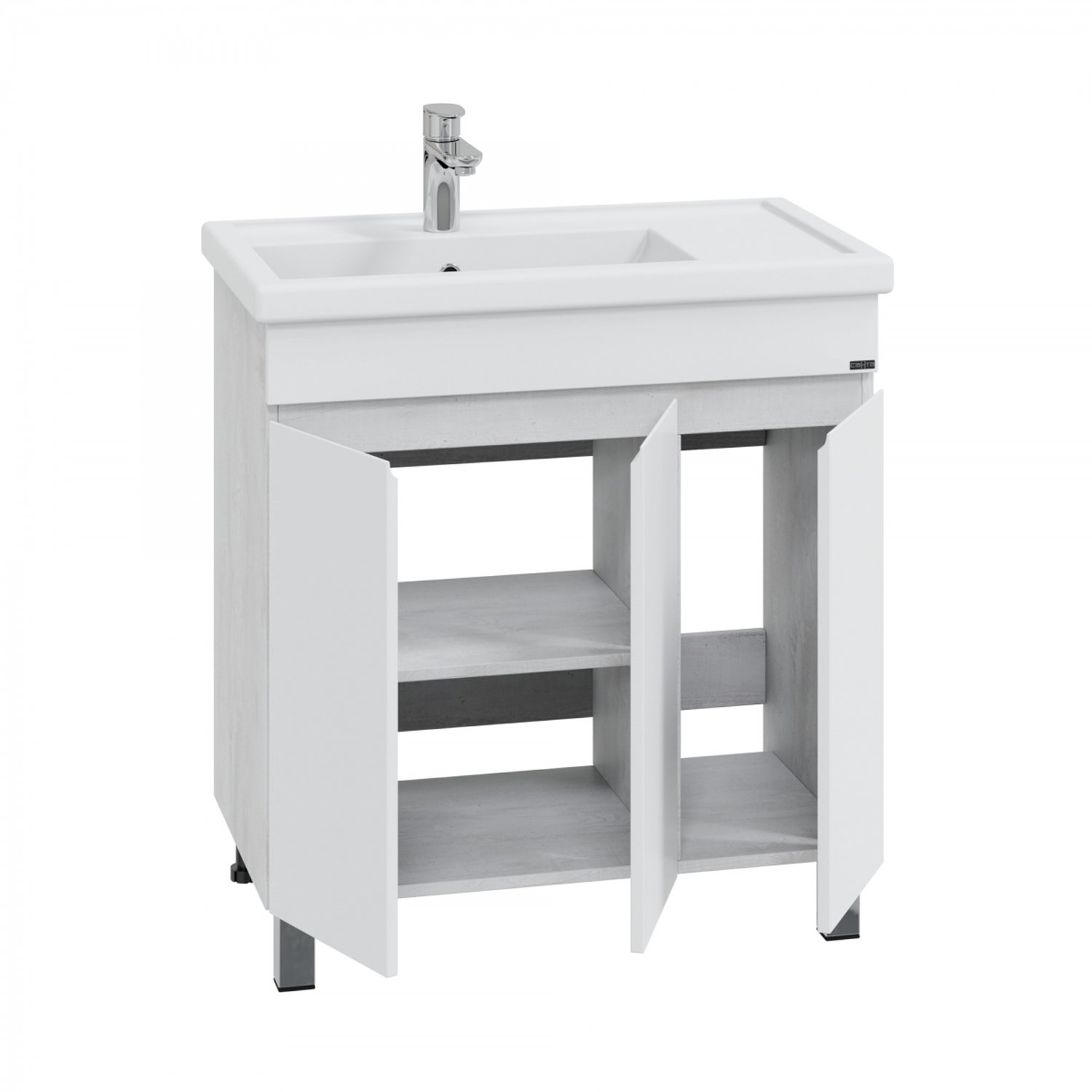 Тумба под раковину Санта Марс 80 П напольная, с 3 дверцами, цвет белый / светлое дерево - фото 1