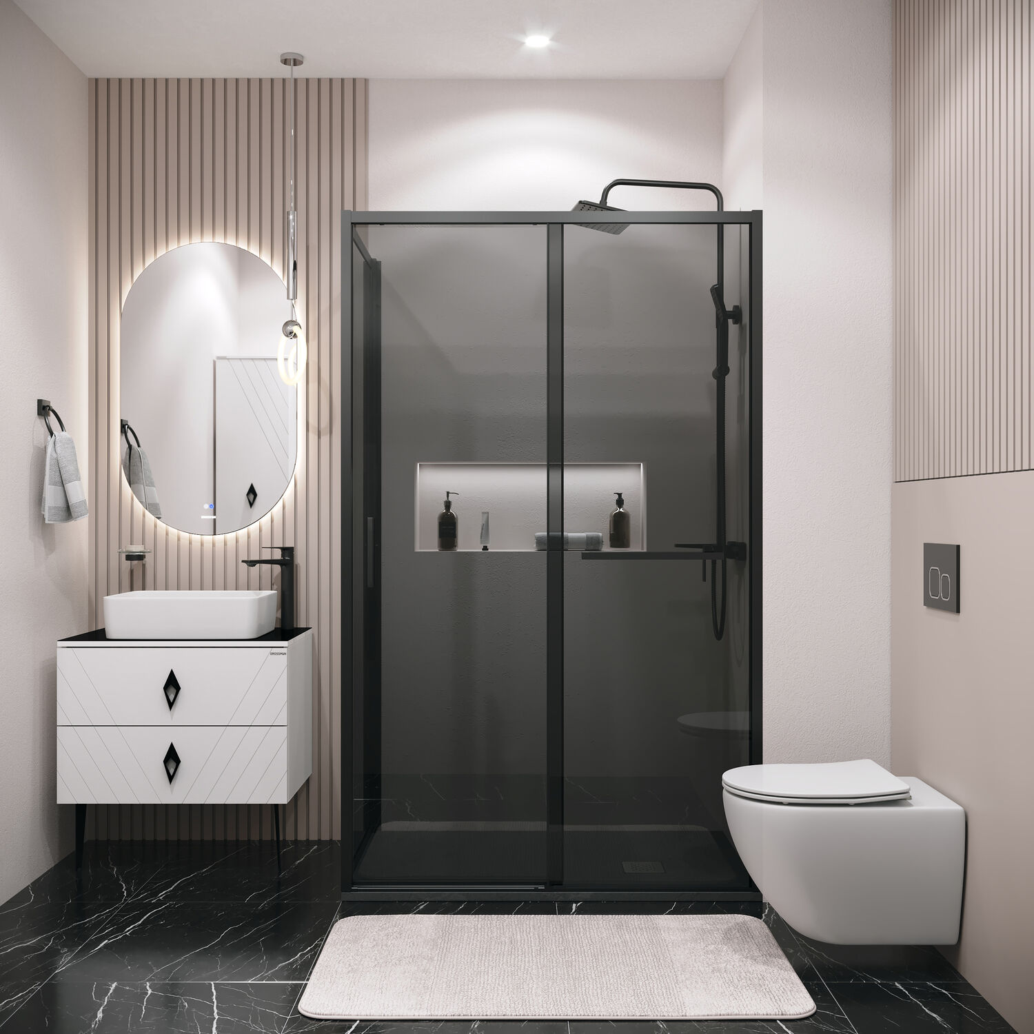 Душевой уголок Grossman Style 100х80, стекло тонированное, профиль черный матовый