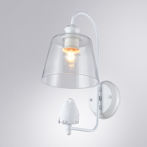 Бра Arte Lamp Passero A4289AP-1WH, арматура белая, плафон стекло дымчатое, 18х21 см