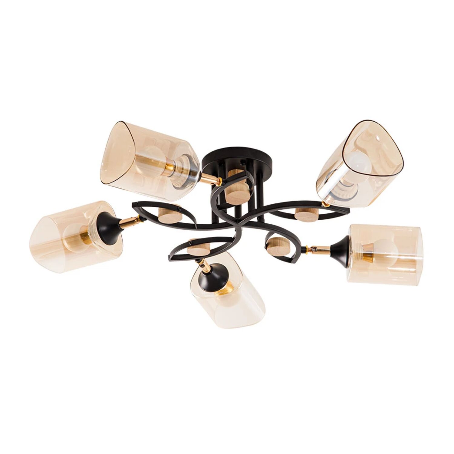 Потолочная люстра Arte Lamp Glamore A5076PL-5BK, арматура черная, плафон стекло янтарное