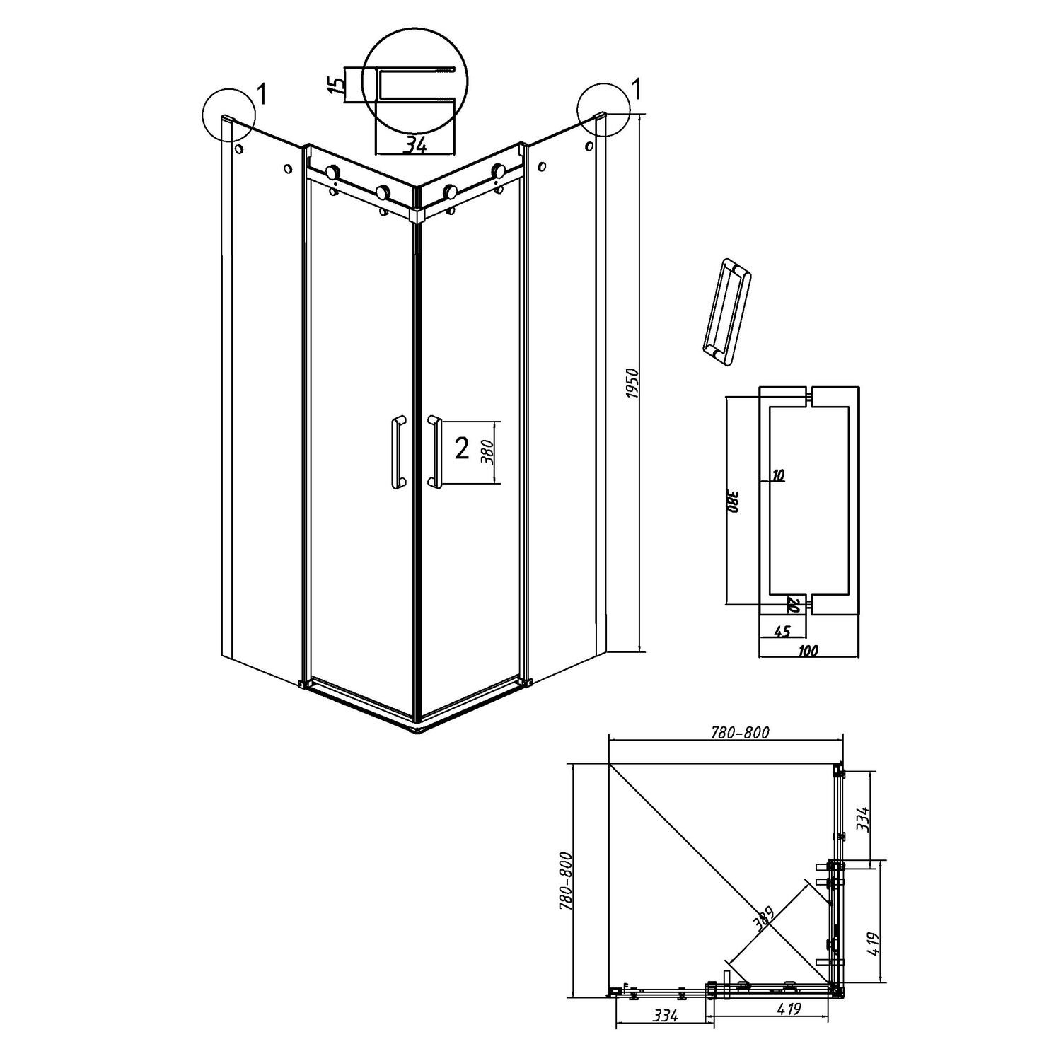 Душевой уголок Grossman Classic 300.K33.04.8080.10.00 80х80, стекло прозрачное, профиль хром - фото 1