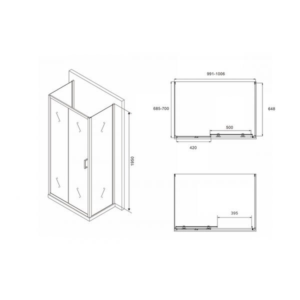 Душевой уголок Abber Schwarzer Diamant AG30100B-S70B-S70B 100x70, стекло прозрачное, профиль черный - фото 1