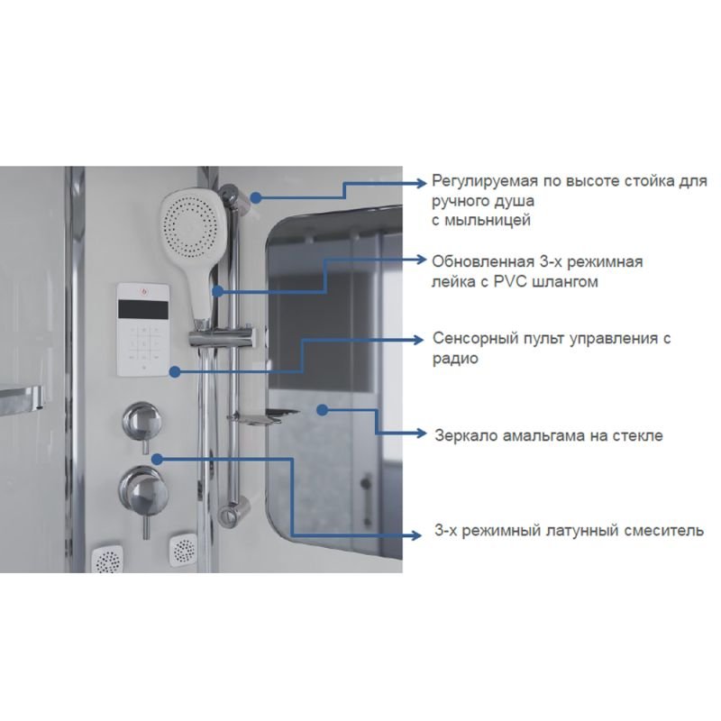 Душевая кабина Niagara Ultra NG-303-01R 120х80, правая, стекло прозрачное с матовой полосой, профиль хром,с крышей, с гидромассажем, с пультом управления - фото 1