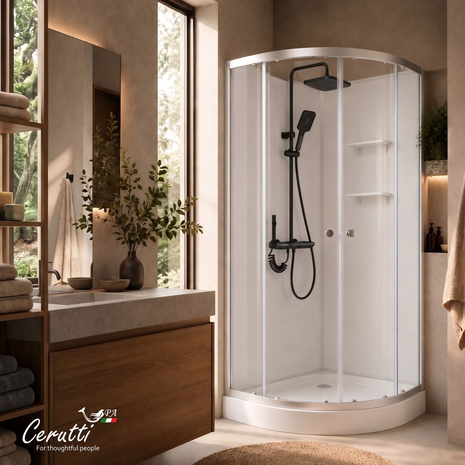 Душевая кабина CeruttiSPA Bernin A91 90x90, стекло прозрачное, профиль хром матовый, без крыши