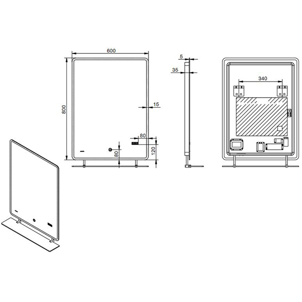 Зеркало Esbano ES-2073HDSA 60x80, LED подсветка, функция антизапотевания, часы, полка, сенсорный выключатель - фото 1