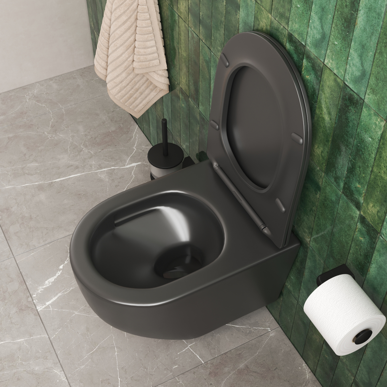 Комплект: Инсталляция Aquatek Standart 50+Кнопка 005C-1 оруж.сталь/хром+Stella XL T JK5751039MB черный унитаз, смыв торнадо - фото 1