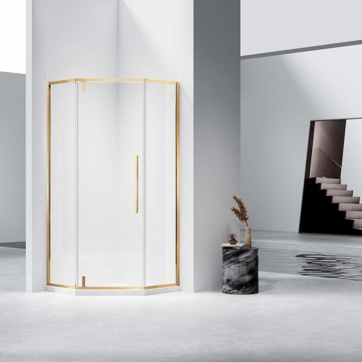 Душевой уголок Vincea Slim-N VSP-4SN 100x100, стекло прозрачное, профиль брашированное золото