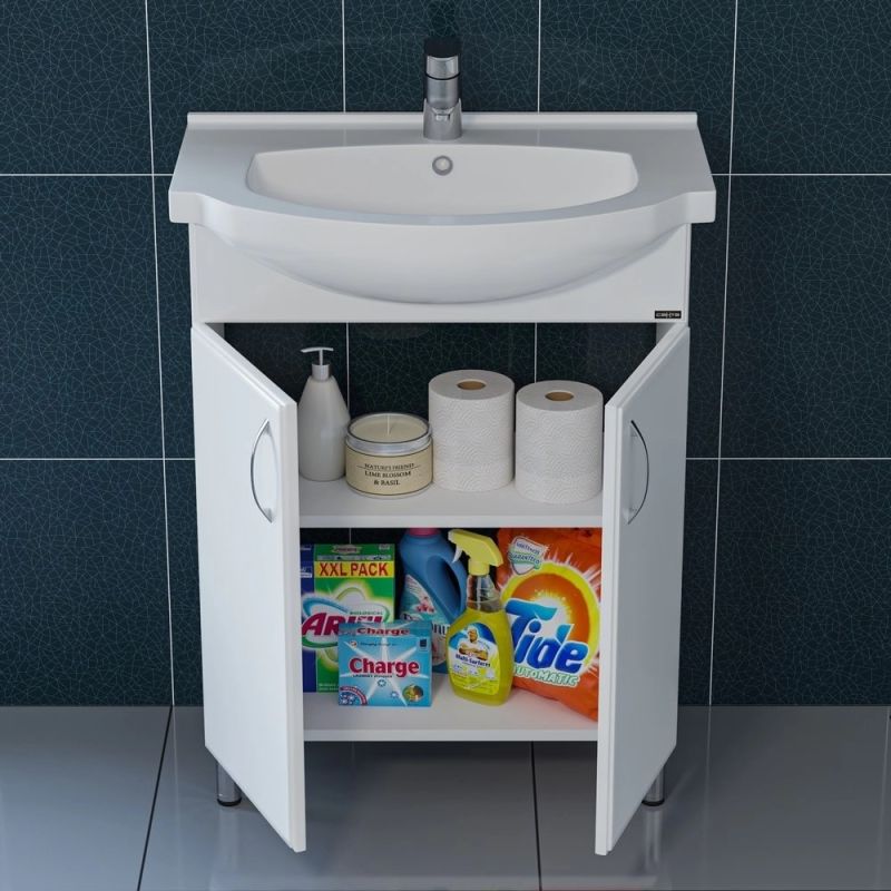 Тумба под раковину Санта Элеганс 65 напольная, с дверцами, цвет белый - фото 1