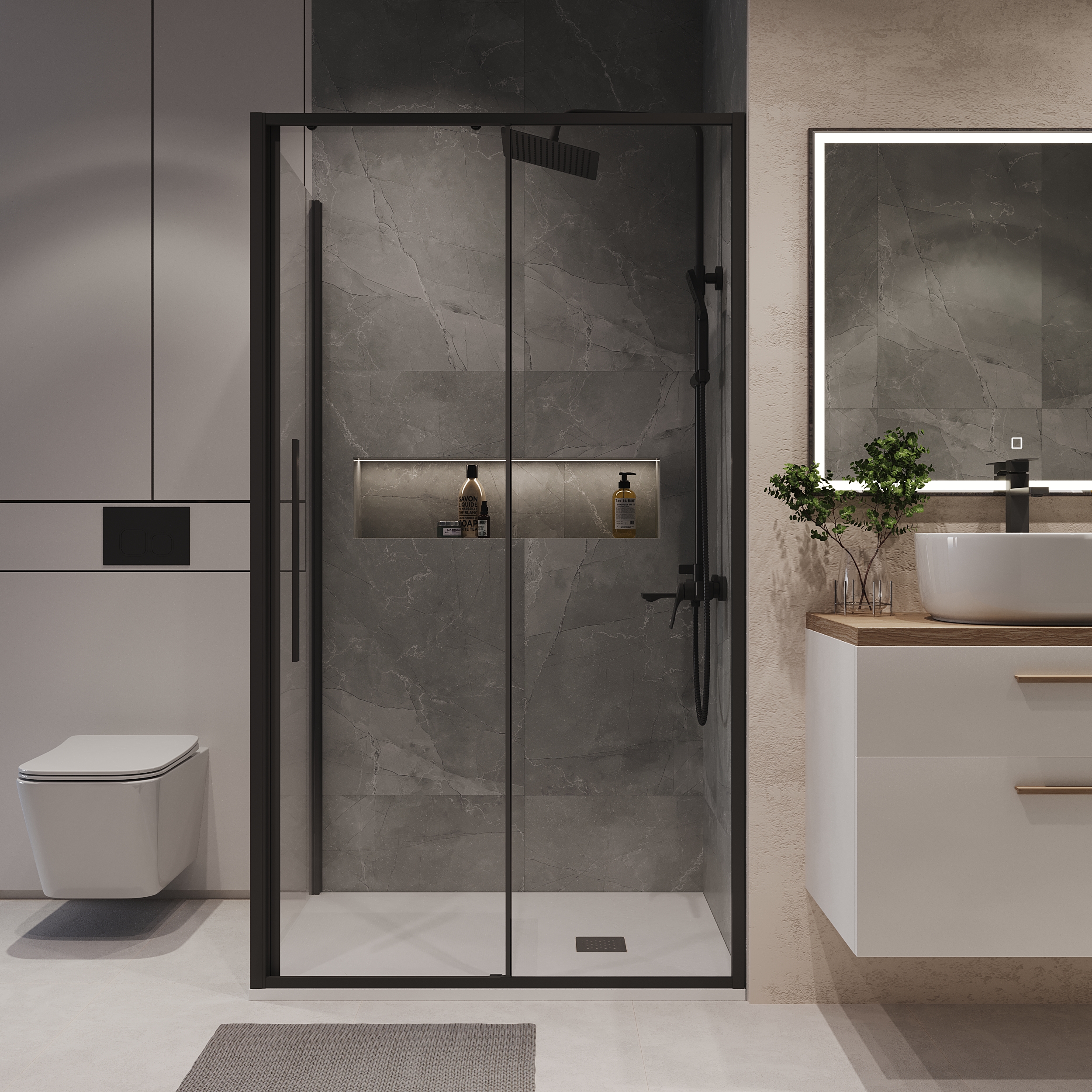 Душевой уголок Niagara Nova NG-84-11AB-A90B-34 110x90, стекло прозрачное, профиль черный матовый - фото 1