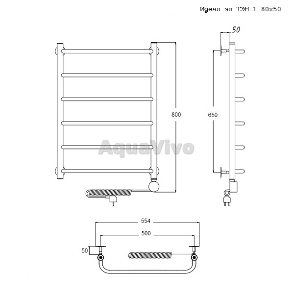 Полотенцесушитель Тругор Идеал эл ТЭН 1 80x50 электрический - фото 1