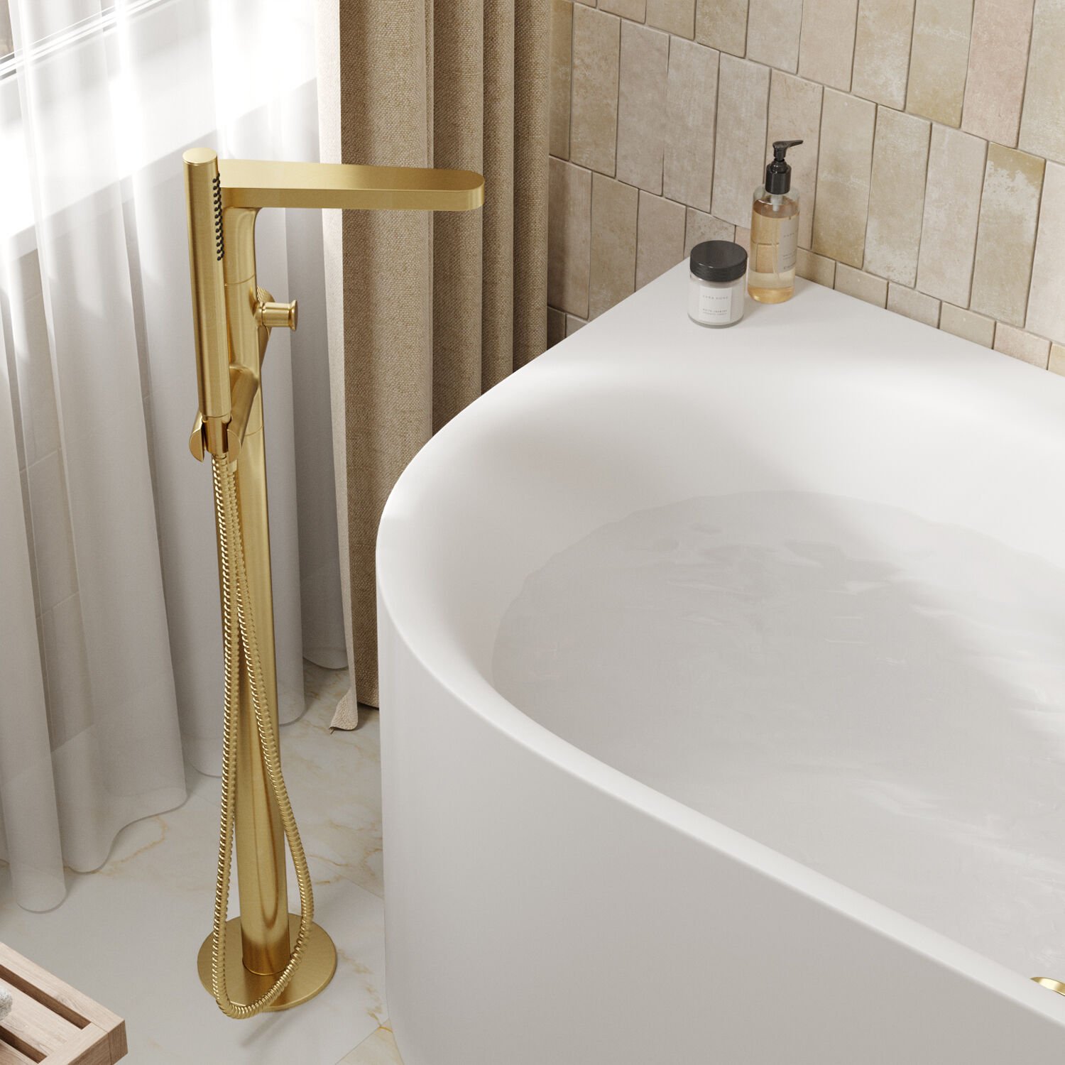 Смеситель WasserKRAFT Schunter 8221 для ванны, напольный, цвет матовое золото