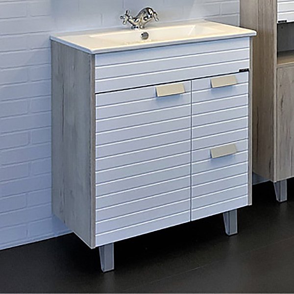 Тумба Comforty Клеон-75Н с раковиной Quadro 75, цвет белый / дуб дымчатый