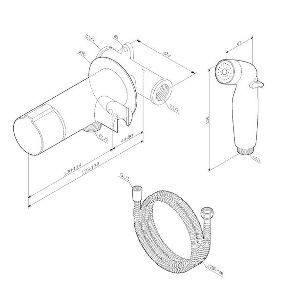 Гигиенический душ AM.PM X-Joy TouchReel F0H85A522, со встраиваемым смесителем, цвет черный - фото 1