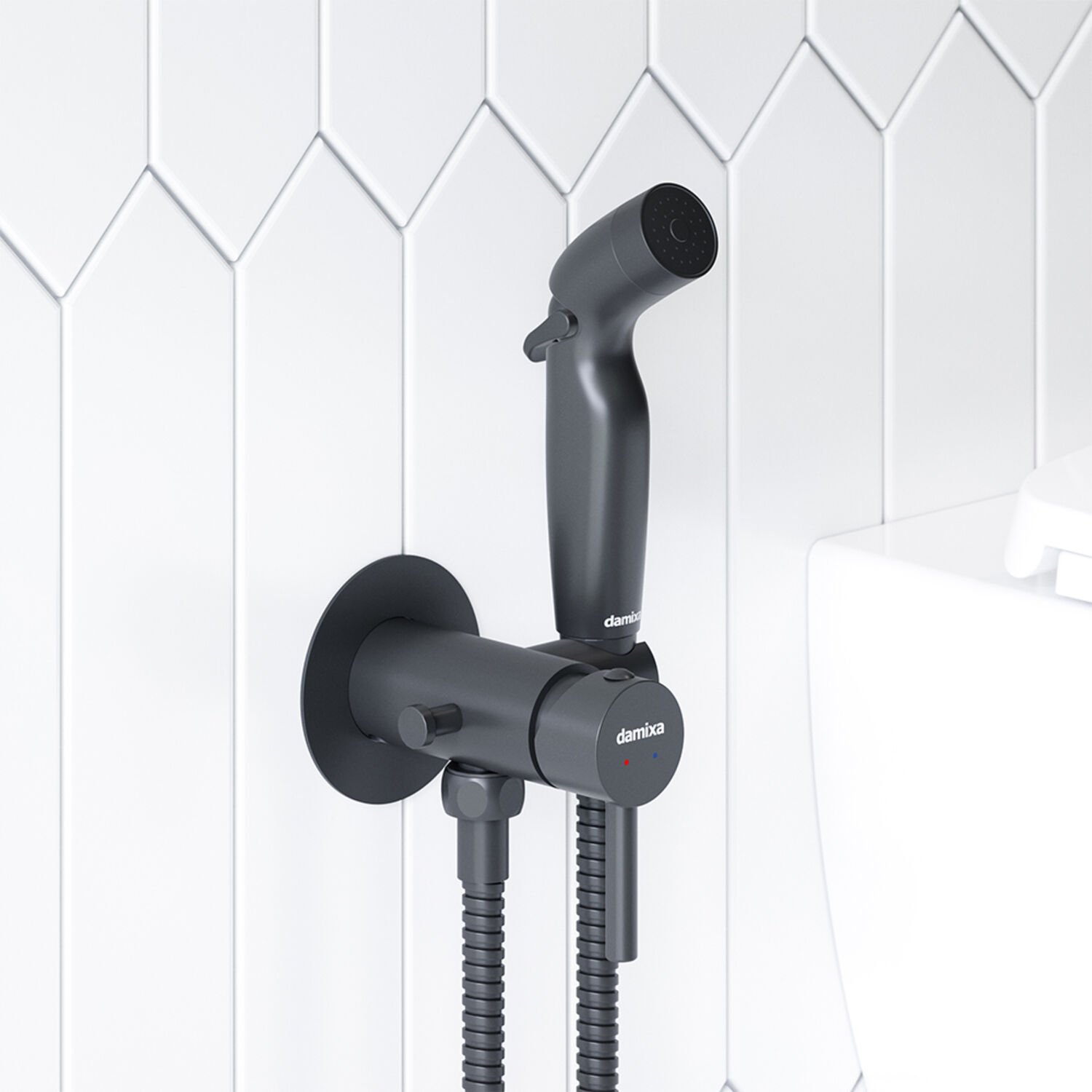 Гигиенический душ Damixa Option 211000300, со встраиваемым смесителем, с крючком, цвет черный - фото 1