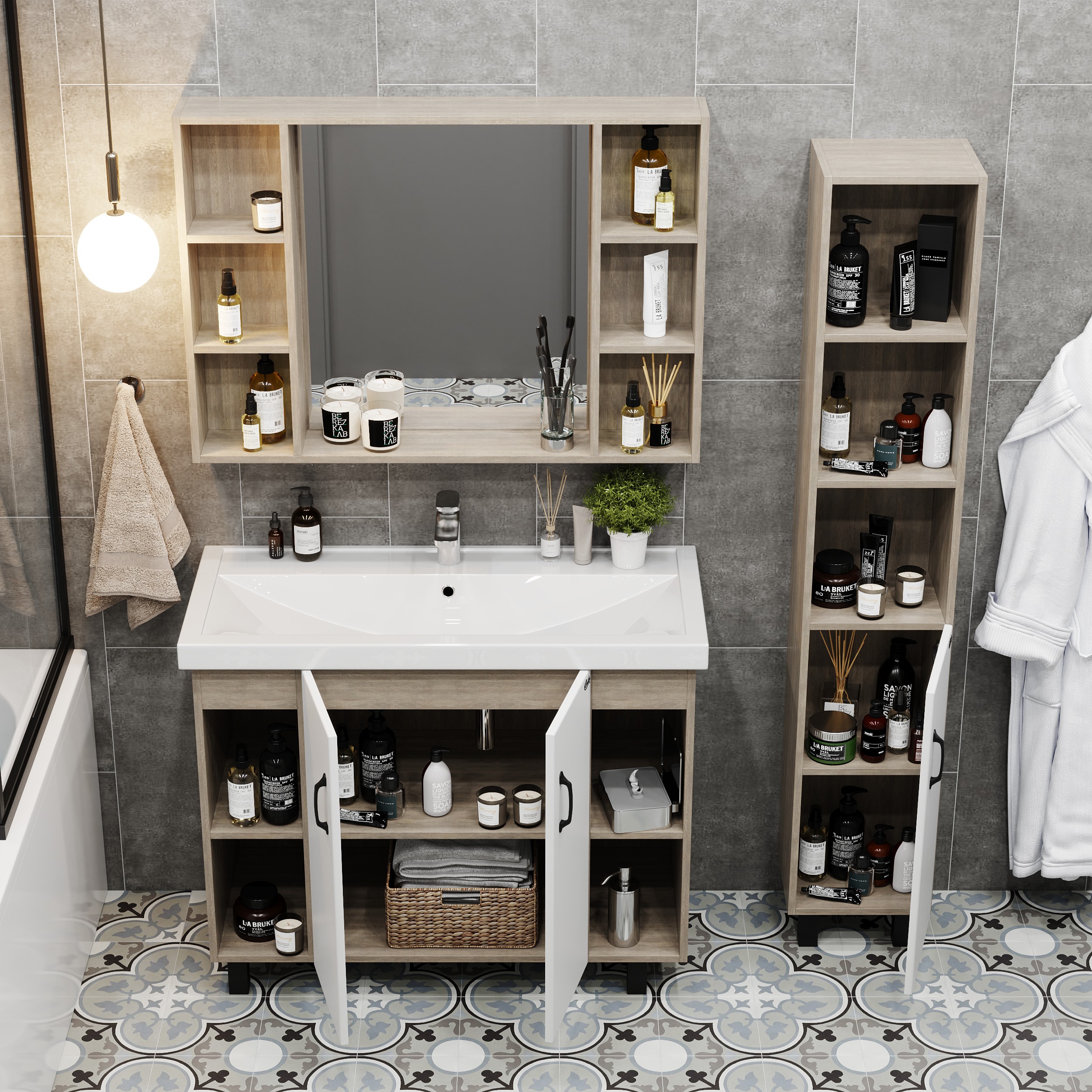 Мебель для ванной Оника Тимбер 100, цвет белый матовый / дуб сонома - фото 1