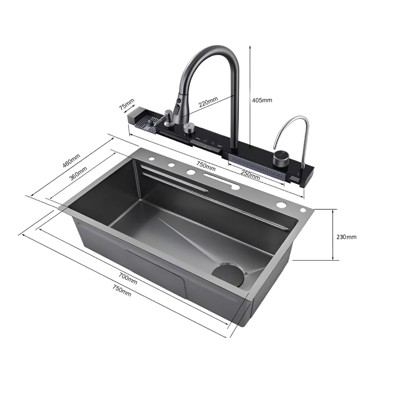Многофункциональная кухонная мойка CeruttiSPA Gloria Nano Embos, 75x46 см, цвет хром матовый - фото 1