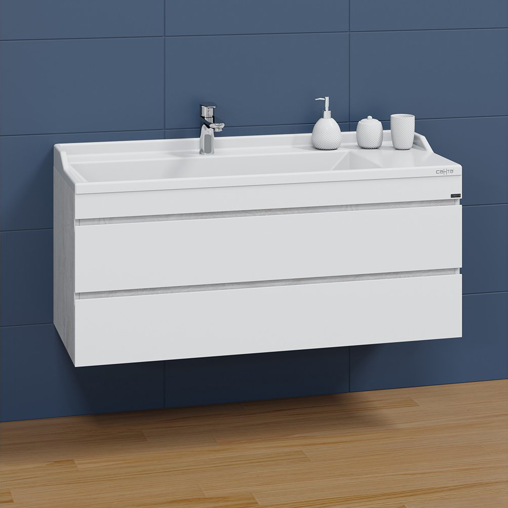 Тумба под раковину Санта Марс 120, подвесная, с 2 ящиками, цвет белый / беленое дерево