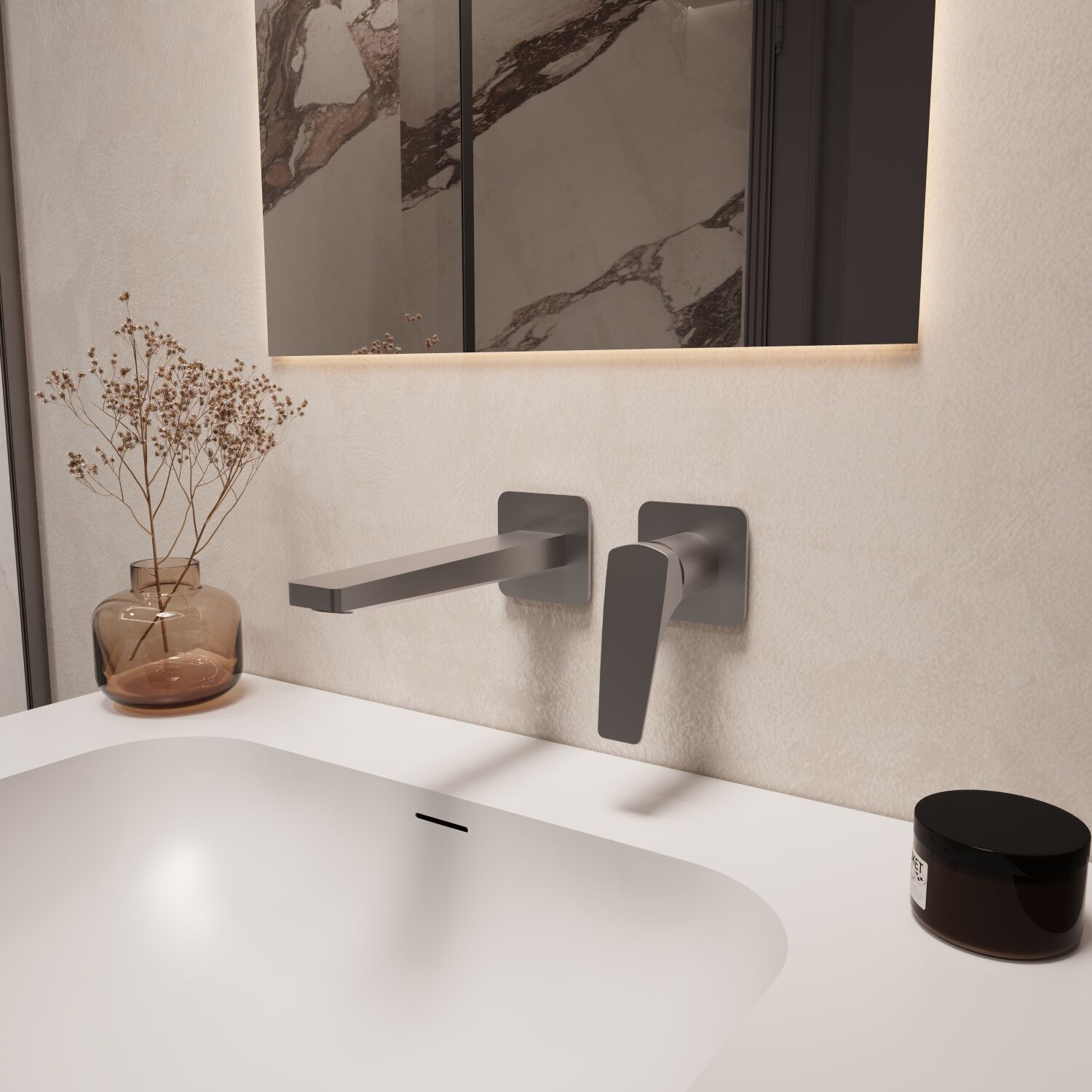 Смеситель Vincea Puro VBFW-5P01GM для раковины, встраиваемый, цвет вороненая сталь - фото 1