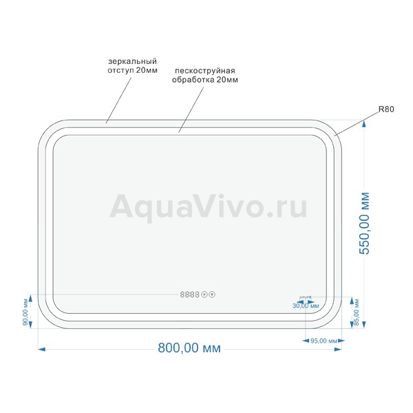 Зеркало Cersanit LED 050 Design Pro 80x55, с подсветкой, с функцией антизапотевания и часами