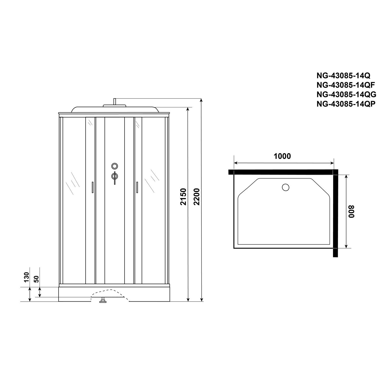 Душевая кабина Niagara Classic NG-43085-14QP 100х80, стекло матовое, профиль серебро, с крышей