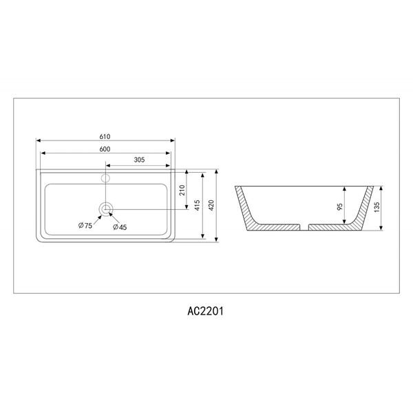 Раковина Abber Rechteck AC2201 MB накладная, 61x42 см, цвет черный матовый - фото 1