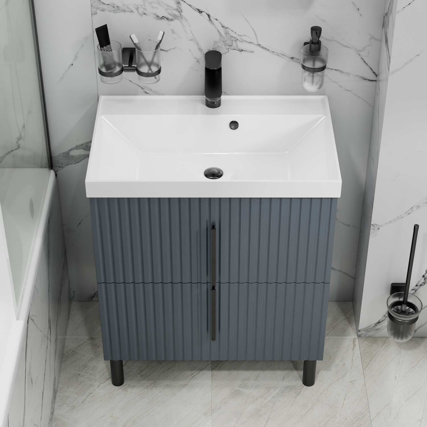Тумба под раковину Санта Юпитер 70, напольная, 2 ящика, цвет графит матовый - фото 1