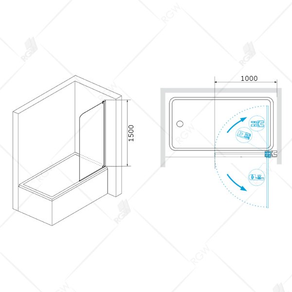 Шторка на ванну RGW Screens SC-01 100, стекло прозрачное, профиль хром - фото 1