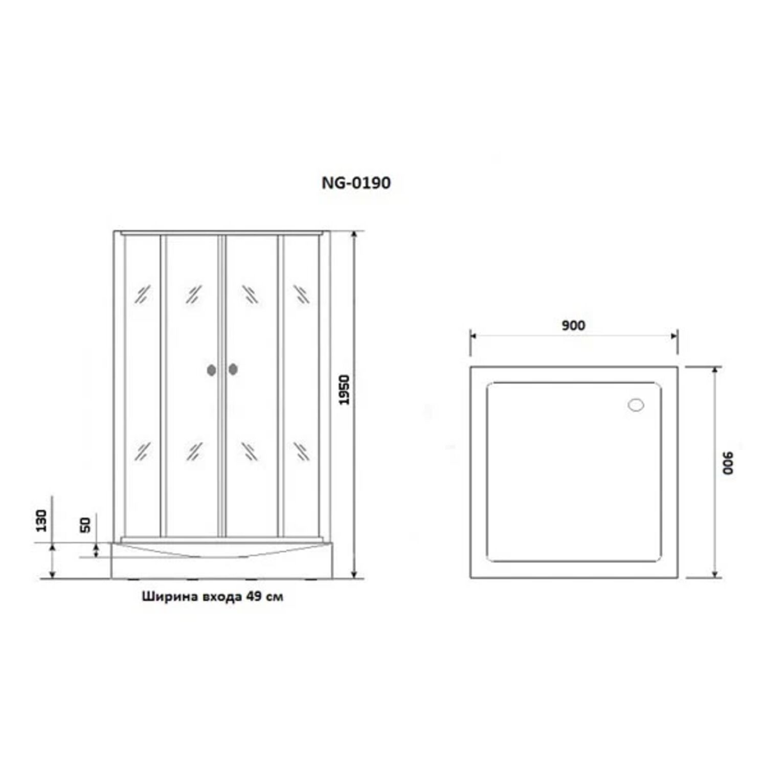 Душевой уголок Niagara Nova NG-0190-14 900х900, стекло прозрачное с рисунком, профиль черный - фото 1