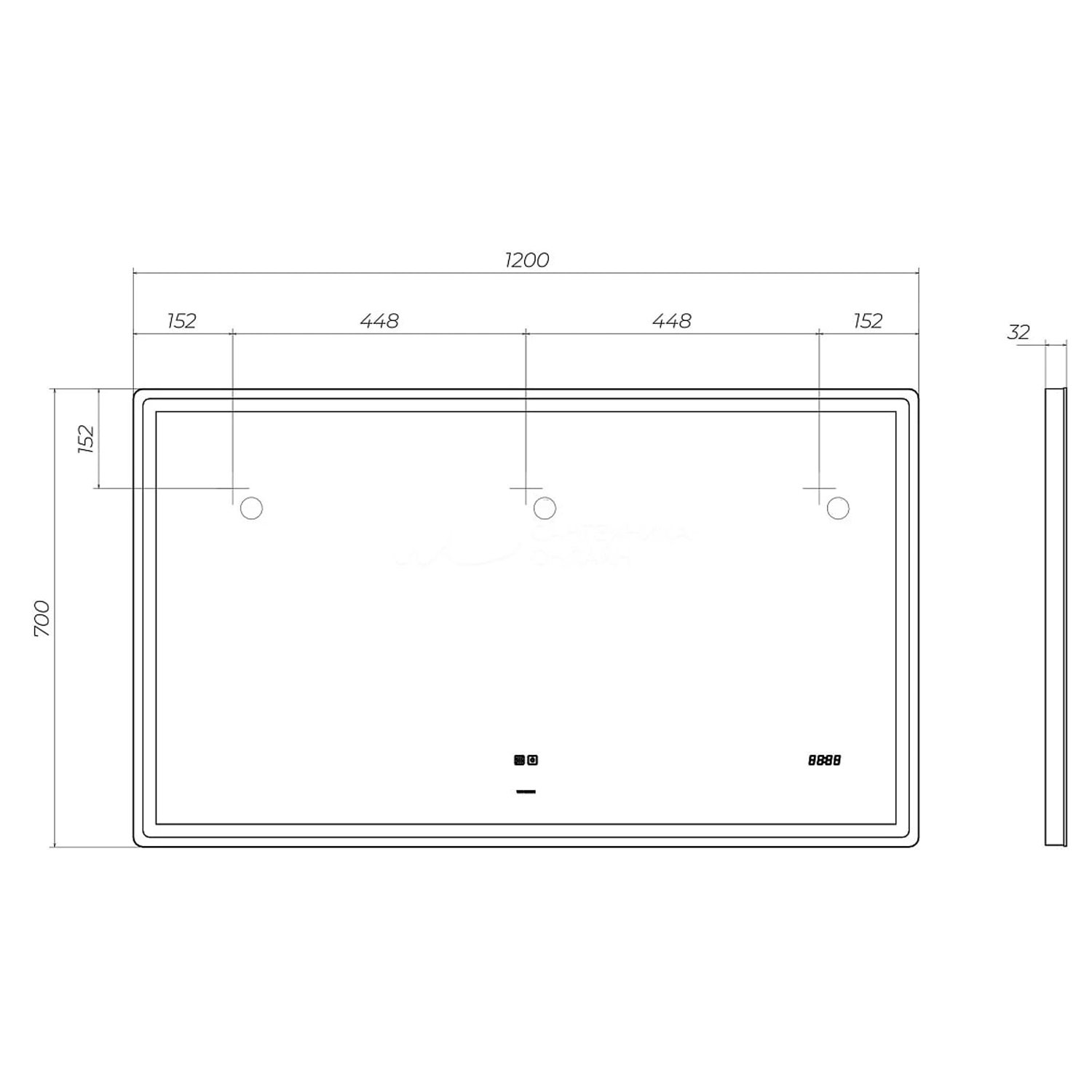 Зеркало Vigo Geometry Luxe 120x70, с подсветкой, функцией антизапотевания и часами