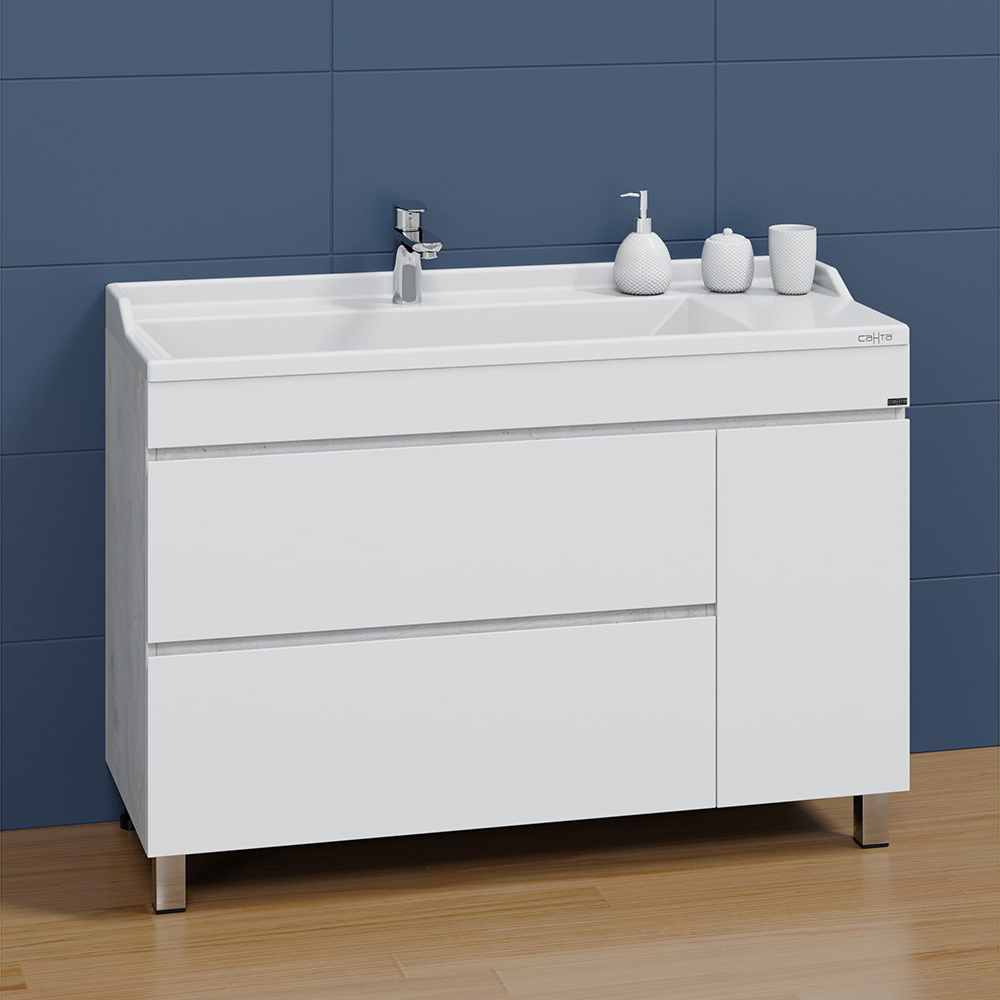 Тумба под раковину Санта Марс 120, напольная, с 2 ящиками и дверцей, цвет белый / беленое дерево