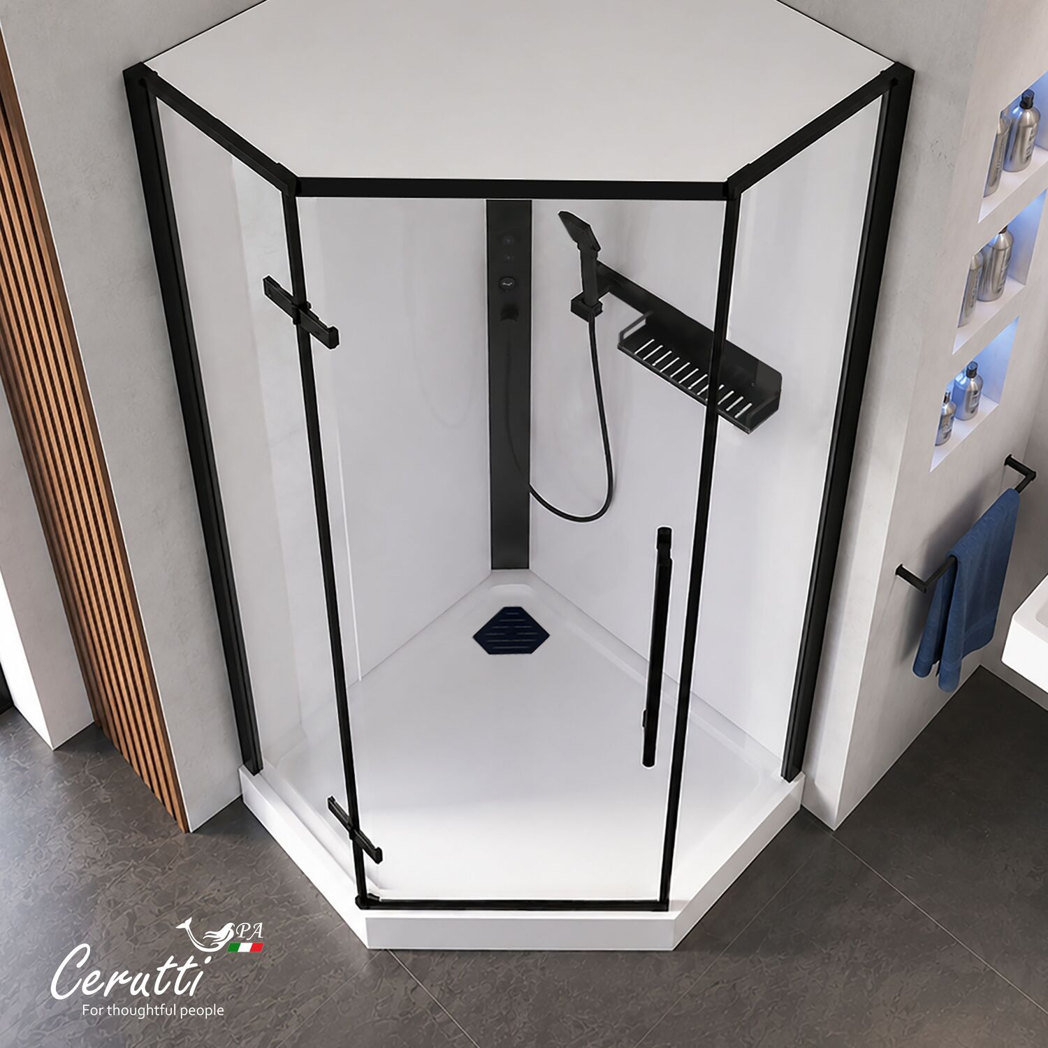 Душевая кабина Ceruttispa Ami P 90х90, стекло прозрачное, профиль черный матовый, с крышей - фото 1