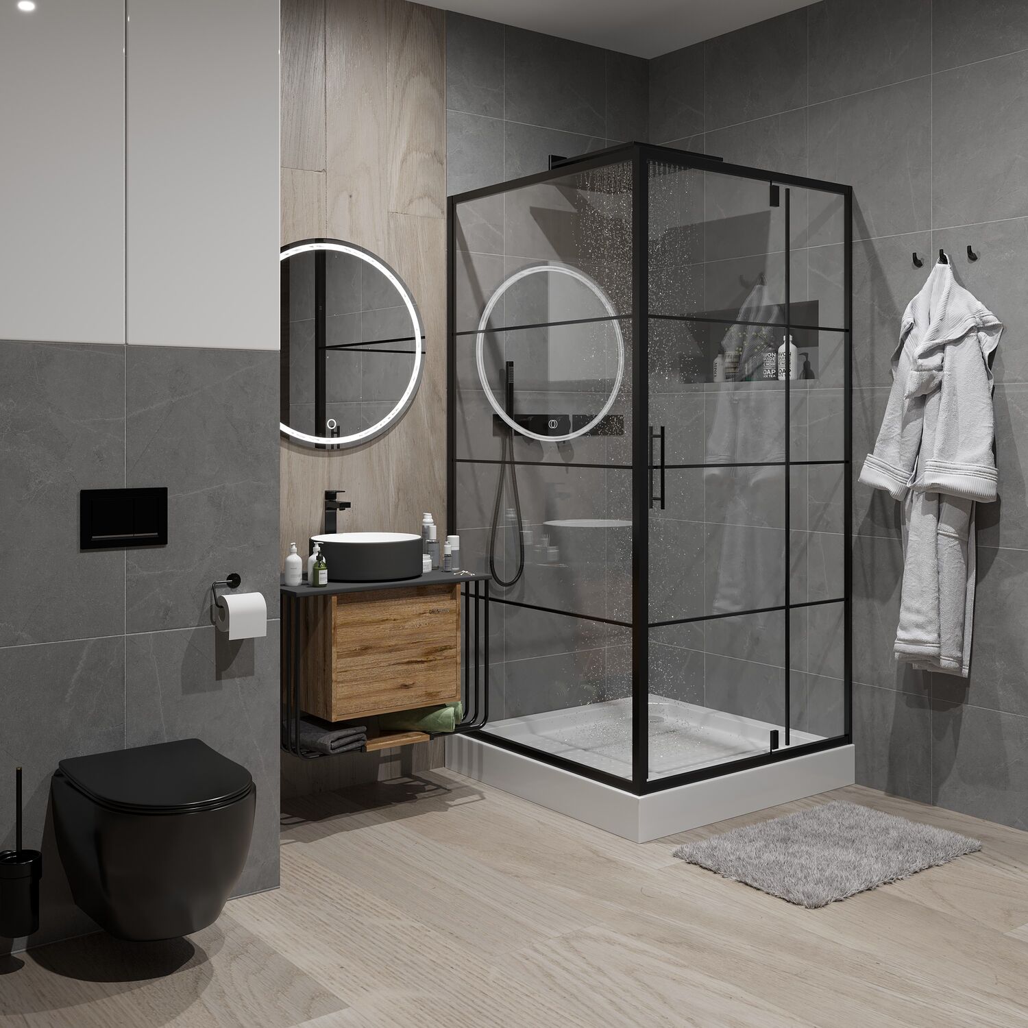 Душевой уголок Niagara Nova NG-0280-08 Black 80х80, стекло прозрачное с рисунком клетка, профиль черный матовый