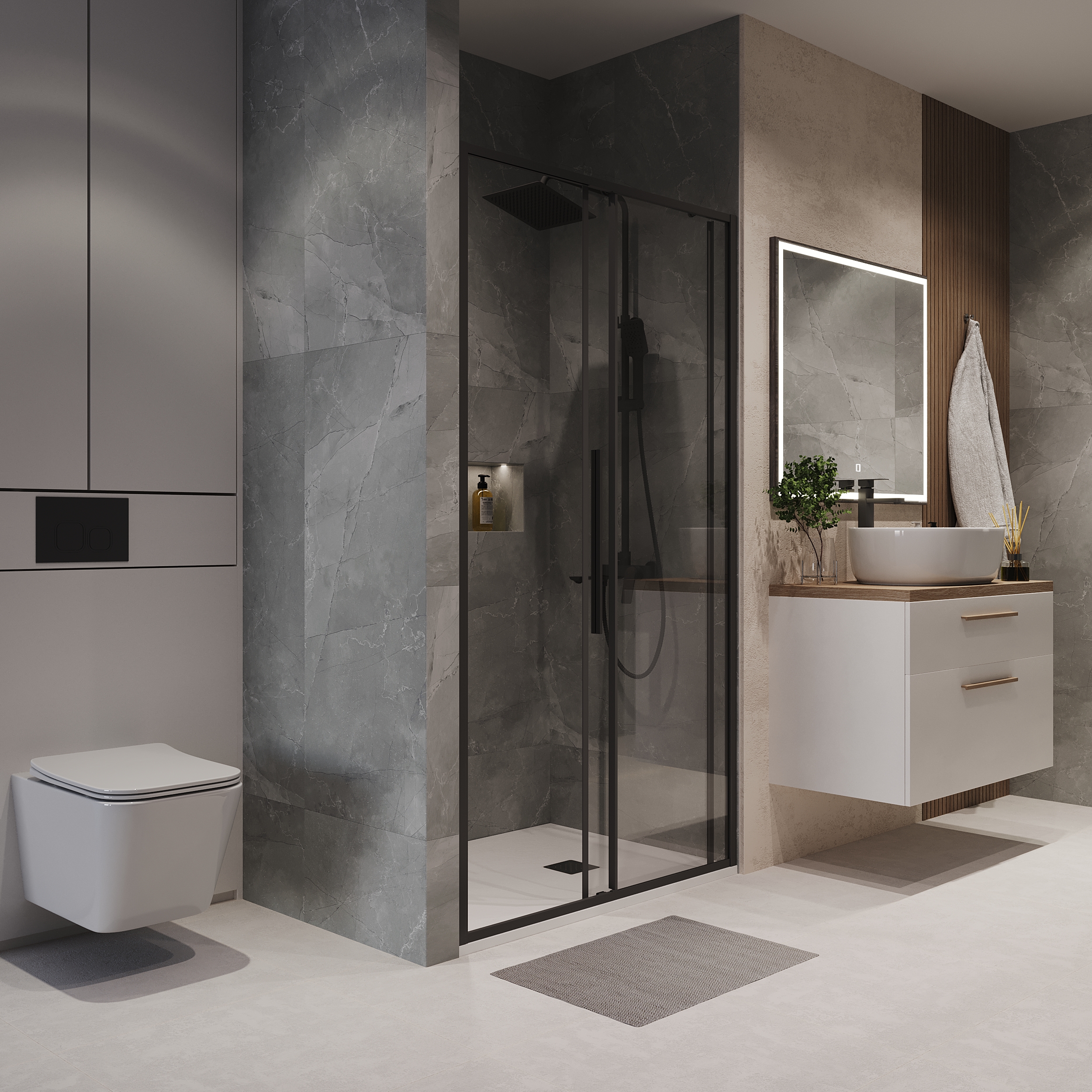 Душевая дверь Niagara Nova NG-84-13AB 130x195, стекло прозрачное, профиль черный матовый - фото 1