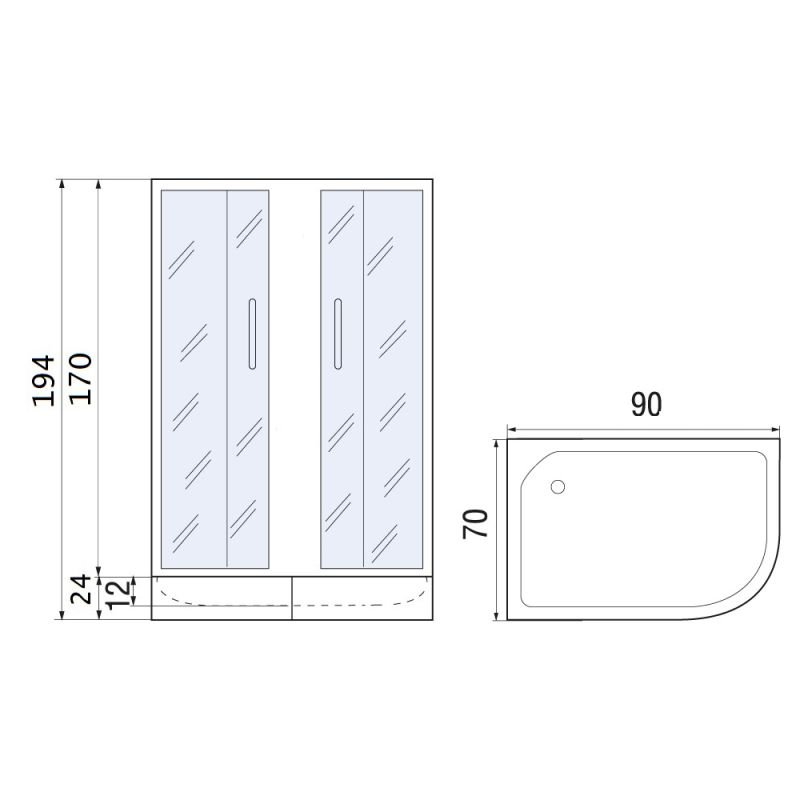 Душевой уголок River Don 90/70/24 MT L/R 90x70, без поддона, стекло матовое, профиль хром - фото 1